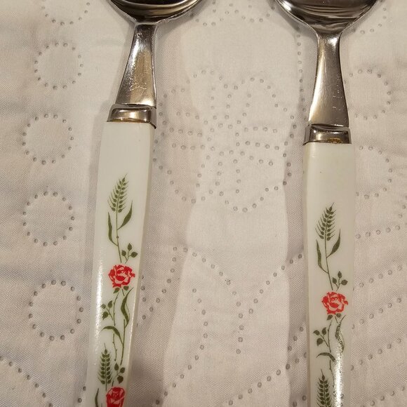 Vintage Salad Serving Set With Floral Design Handles Stainless Steel - Picture 4 of 15